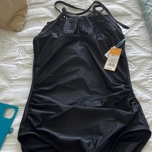 Black halter one piece bathing suit